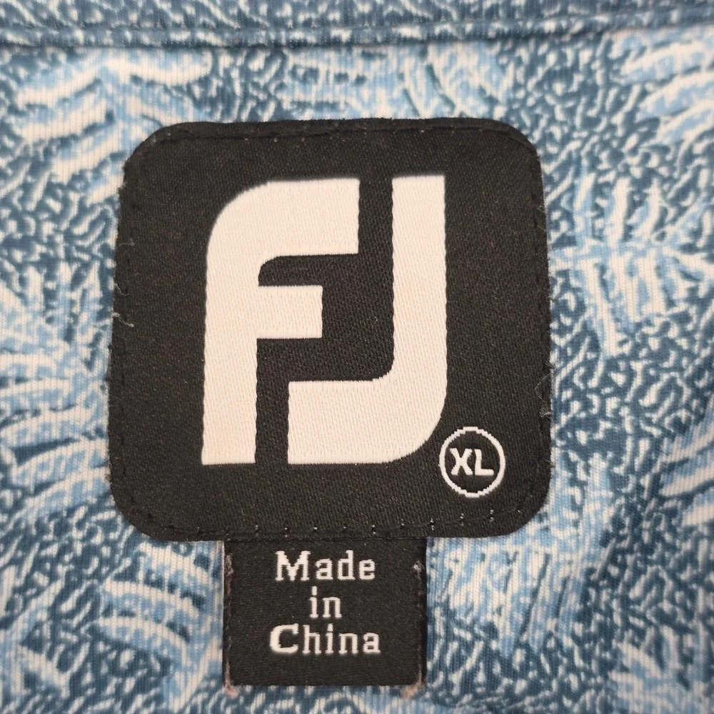 FootJoy Golf Polo Shirt‎ Mens XL Blue White Leaf Print Short Sleeve Performance